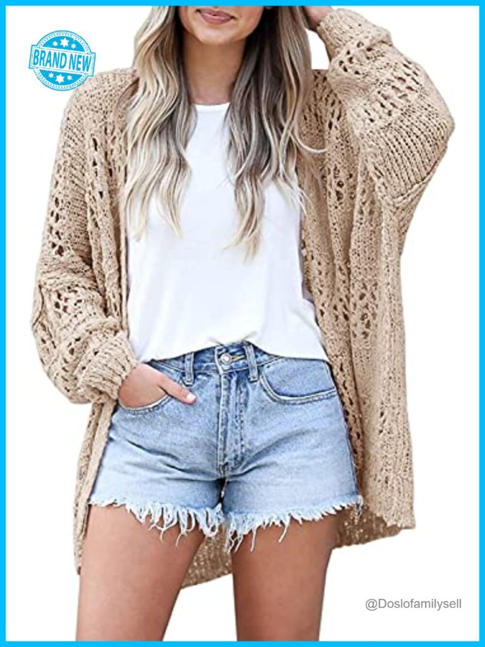 Lightweight Crochet Knit Open Front Cardigan Women Oversized Batwing Sleeve
